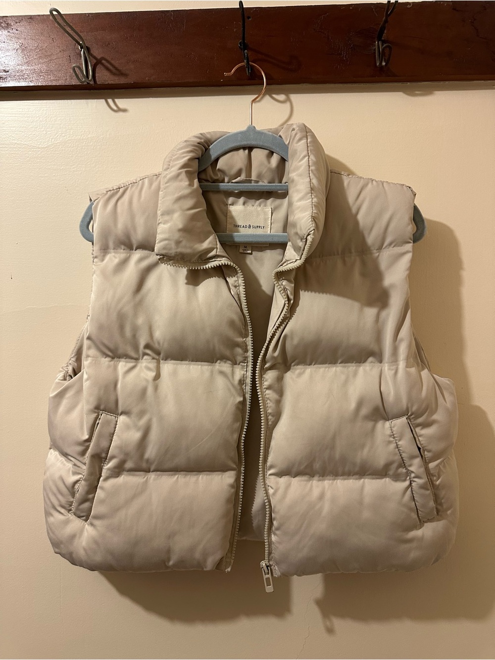Thread & Supply Cropped Light Cream Puffer Vest